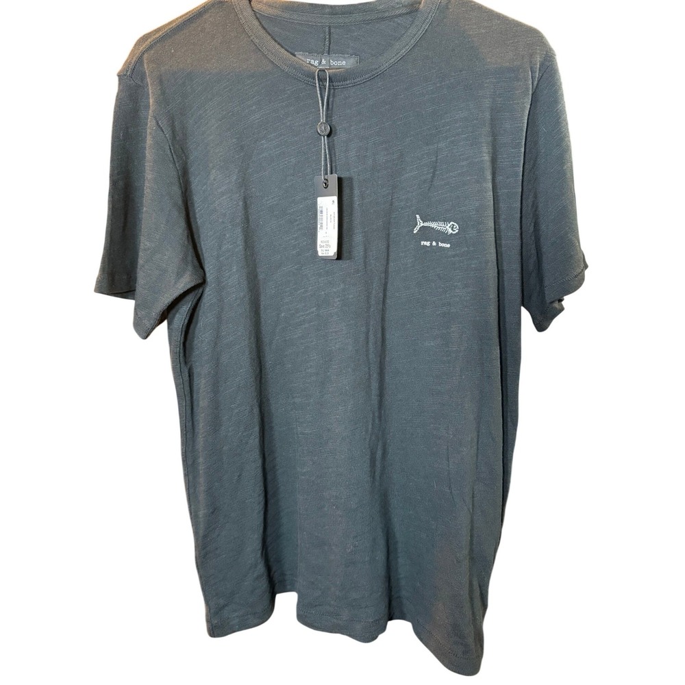 Rag & Bone Mens Fish Bone Embroidered Tee Black Slub T-Shirt Smal NWTl